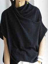 Casual Irregular Solid Color Pleated Heaps Collar Short Sleeves T-Shirt